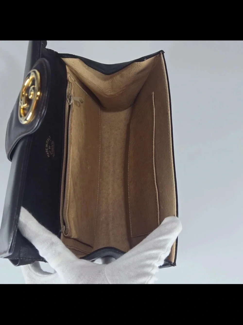 Gucci Black Leather Shoulder Bag with Gold Double G Accent